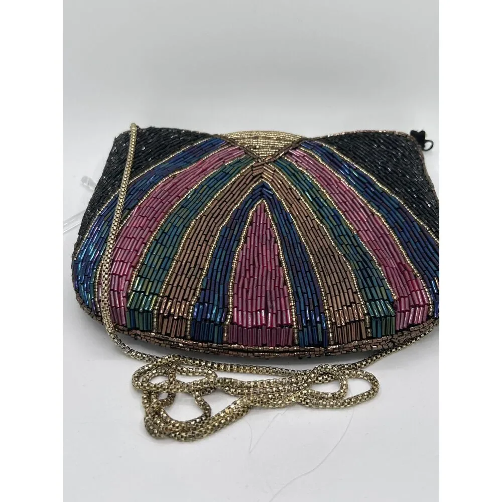 VIntage 1980s La Regale Beaded Art Deco Flapper Geometric Purse